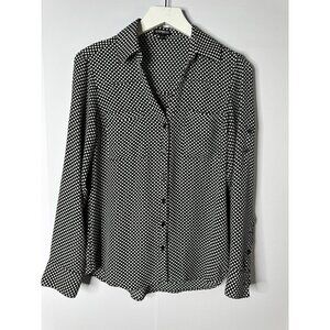 Express The Portofino Shirt Womens Small Black White Polka Dot Office Semi Sheer